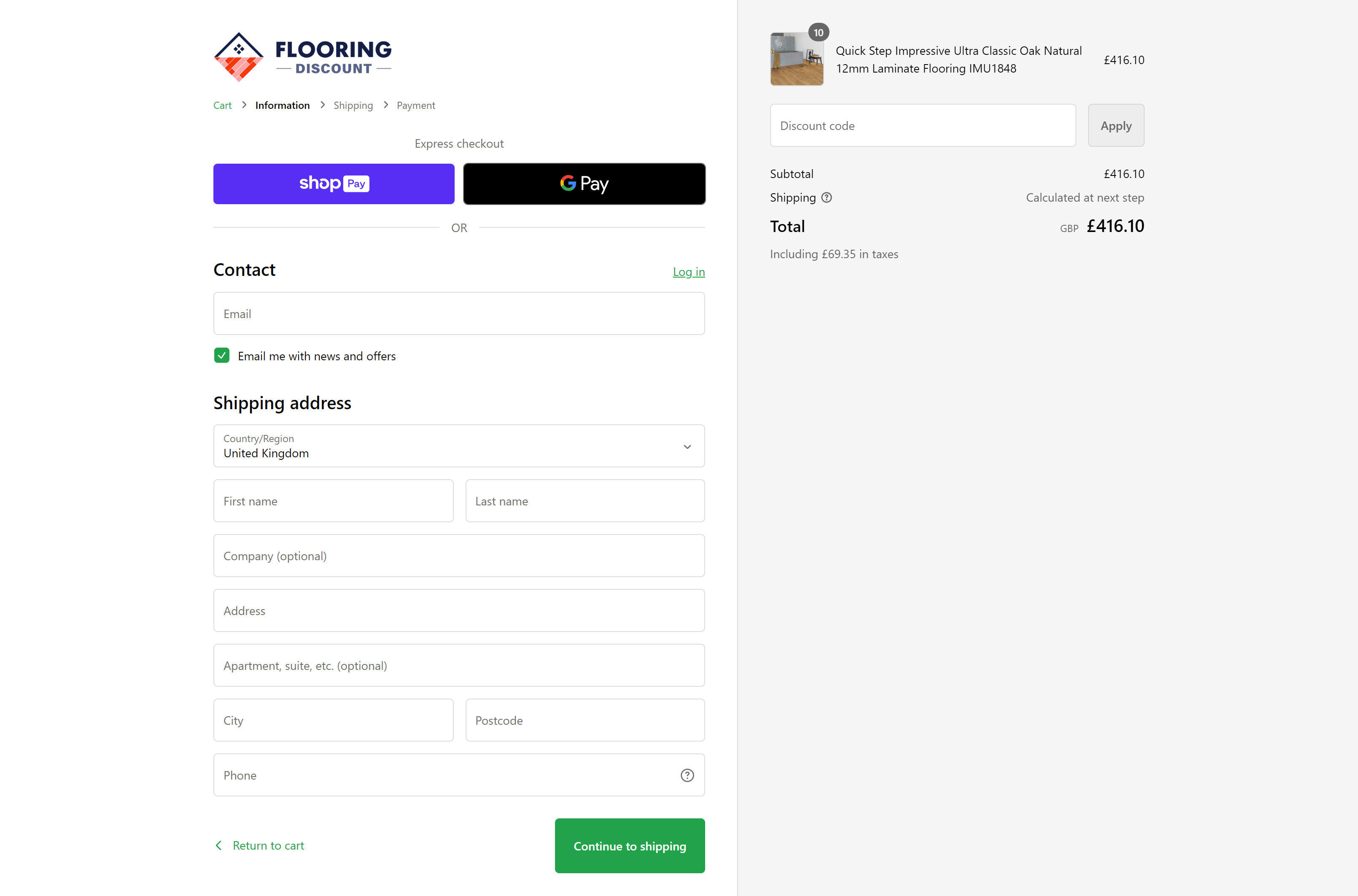 Flooring Discount Checkout Page Design by Kainat Shafeeq