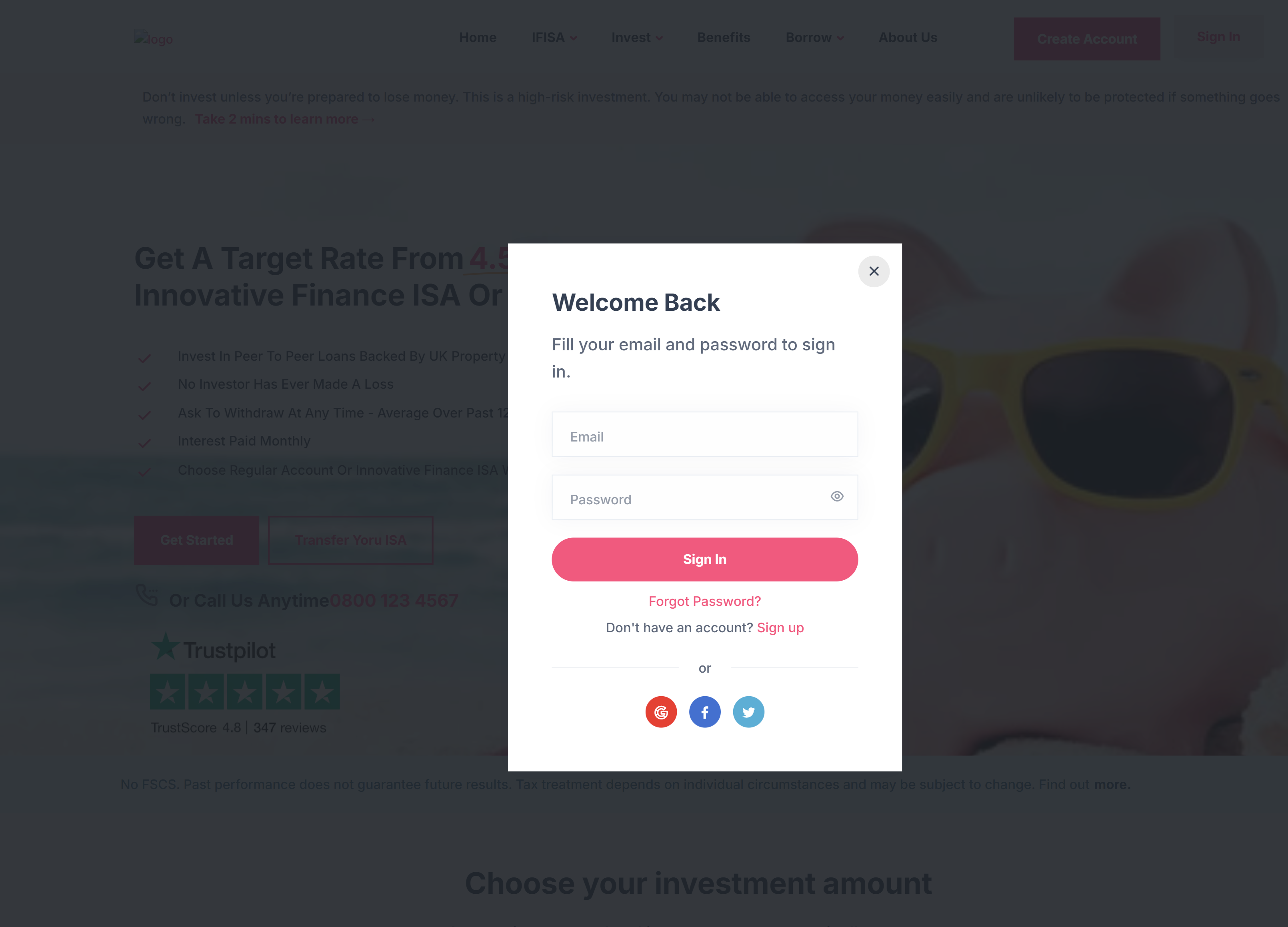 SmartMoney IFISA Login Modal Design by Kainat Shafeeq