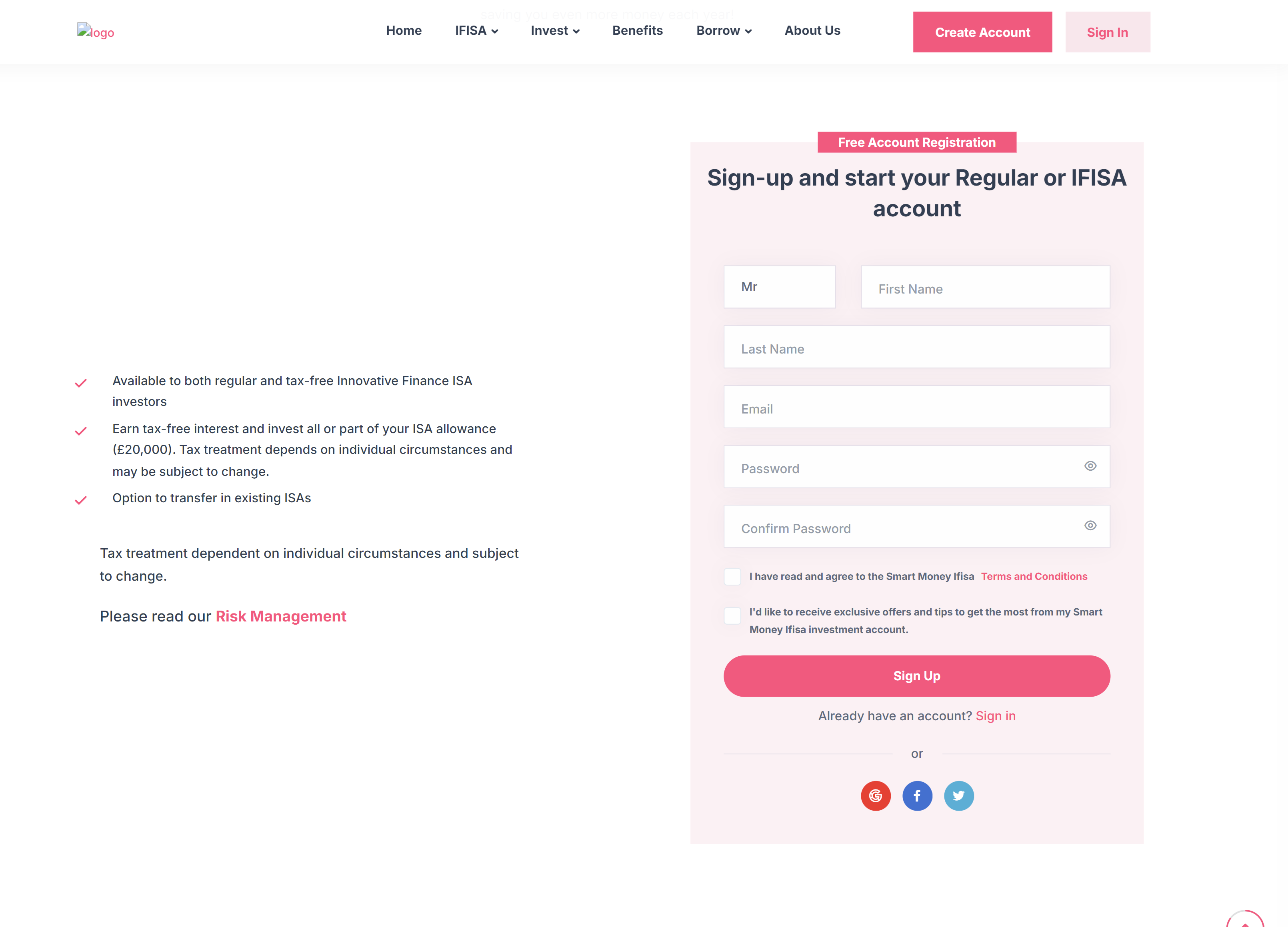 SmartMoney IFISA Signup Page Design by Kainat Shafeeq